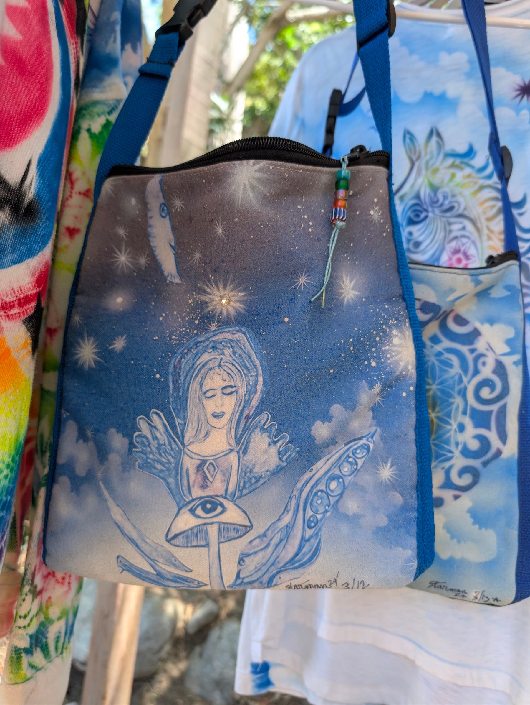 Hand-painted cosmic tote bag