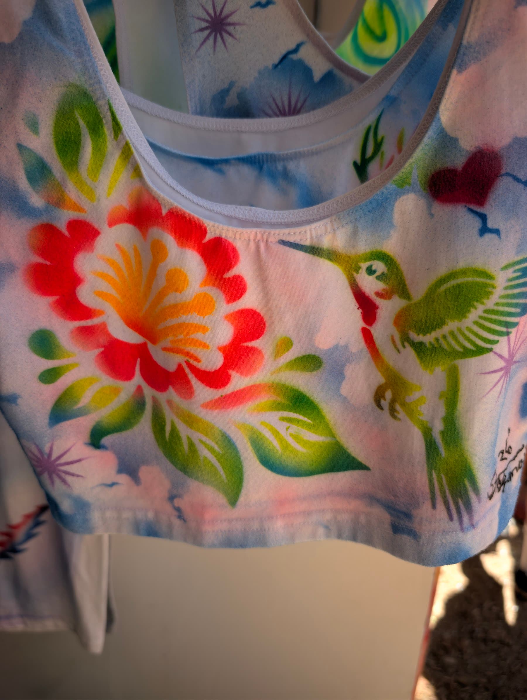 Hand-painted hummingbird top